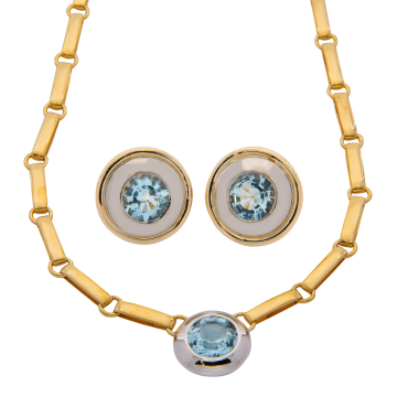Traumhaftes Bicolor-Schmuckset in 585 Gold mit Aquamarinen