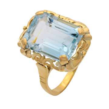 Vintage Damenring in 585er Gold mit großem Aquamarin