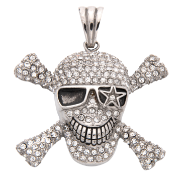 Rockiger Totenkopf-Anhänger in Edelstahl mit Zirkonia