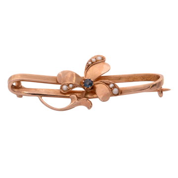 Jugendstilbrosche mit Saphir und Saatperlen