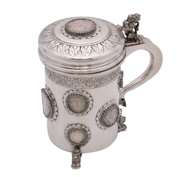 Dekorativer Münz-Humpen in 835er Silber, Vintage