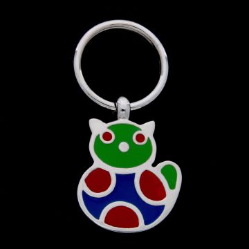 Niedlicher, farbenfroher Katzen- Schlüsselanhänger in 925er Silber