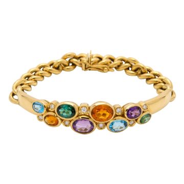 Schweres Farbstein-Armband mit Brillanten in 750er Gold, Modern