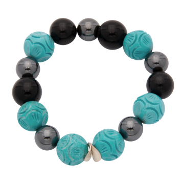 Modisches Armband mit Hämatit, Onyx, Magnesit Türkis und Holz Kugeln