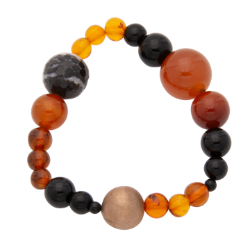 Modisches Armband mit Karneol, Onyx, Bernstein, Jaspis und goldlackierte Metallkugel