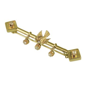 Extravagante Brosche aus 585er Gelbgold mit einem aufgesetzten Vogel und 5 Altschliff-Brillanten
