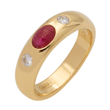 Klassischer Damenring aus dem Hause „Wempe“ mit Rubin und 2 Brillanten