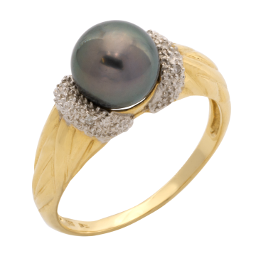 Glamouröser Damenring mit farbiger Zuchtperle und Diamanten