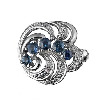 Brosche in Blattform aus 585er Weißgold mit 5 Saphiren und 6 Diamanten