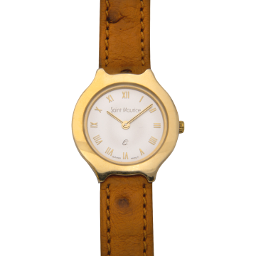 Sportlich-elegante Damenuhr in 585er Gold der Marke SAINT MAURICE mit Lederband