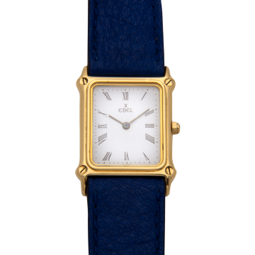 Edle Damenuhr von EBEL in 750er Gold mit blauem Lederband