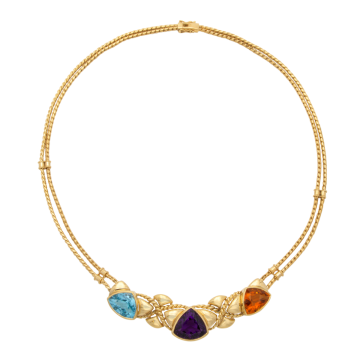 Exklusives Collier mit Blautopas, Amethyst und Goldtopas