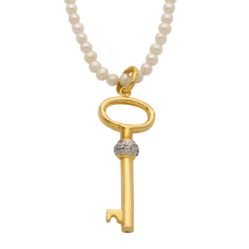 Großer dekorativer Schlüssel mit Zuchtperlen Kette