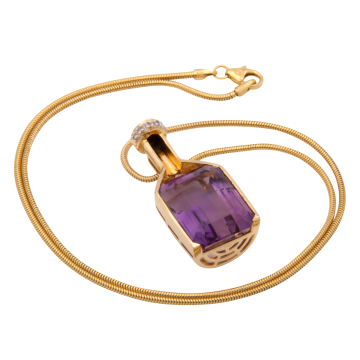 Anhänger mit Kette – Parfumflacon mit Amethyst, Onyx und Diamanten