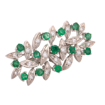 Eleganter Perlkettenverkürzer in Weißgold mit Smaragden und Diamanten