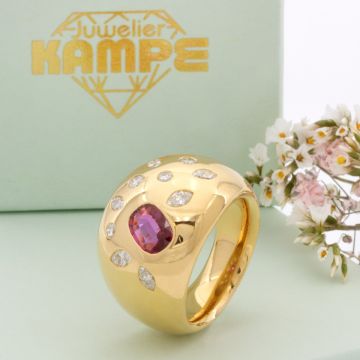 Goldschmiedekunst - Massiver Damenring mit Brillanten, Diamanten und Rubin