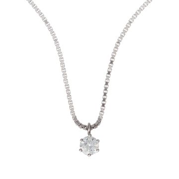 Anhänger mit einem Brillant von 0,45 ct. Die Fassung ist seitlich offen und wirkt dadurch wie ein Krönchen. Die Venezianerkette ist passend dazu.