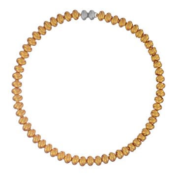 Designer-Collier in 916er Gelbgold und Weißgold mit einzelnen,  mattierten, aus Goldband schlaufenförmig geknoteten, Gliedern 

