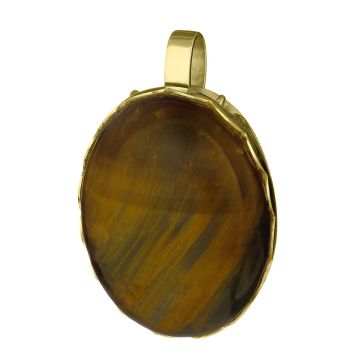 Anhänger in 585er Gelbgold mit einem großen ovalen Tigerauge-Cabochon