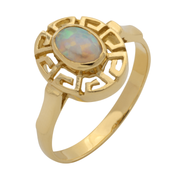 Eleganter Damenring mit Mäander Dekor und Edelopal