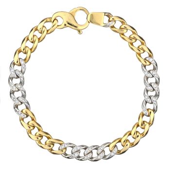 Massives Panzerarmband in Bicolor, 750er Gelbgold und Weißgold mit 50 kleinen Brillanten


