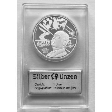 Silber- Gedenkmünze – 125.Geburtstag Alfred Hitchcock