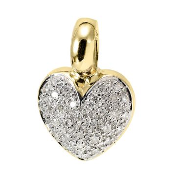 Vario-Clip-Anhänger Herz in 585er Gelbgold mit rhodinierter gewölbter Schauseite, besetzt mit 32 kleinen Brillanten in Pavéfassung 