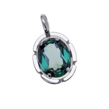 Anhänger in 333er Weißgold mit synthetischem grünem Spinell in Ovalschliff