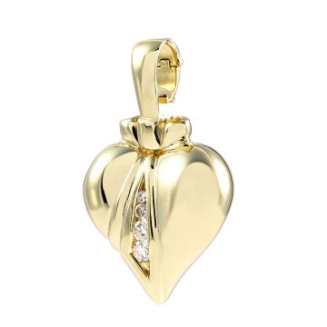 Vario-Clip-Anhänger in 585er Gelbgold in Form eines Herzes mit Schleife besetzt mit 4 Brillanten