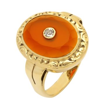 Vintage Damenring mit Karneol und Altschliffdiamant