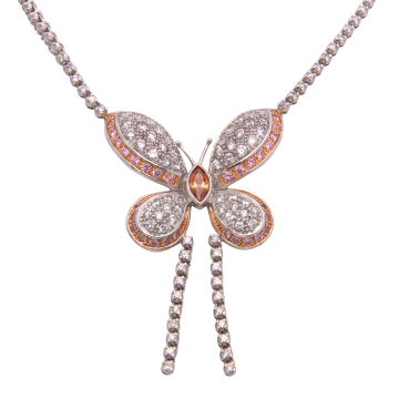 Schmetterling Kette, besetzt mit Zirkonia und Farbsteinen