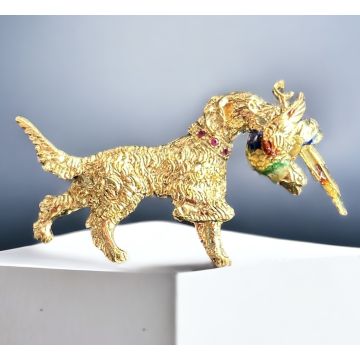 Exklusive Brosche – Jagdhund mit Fasan