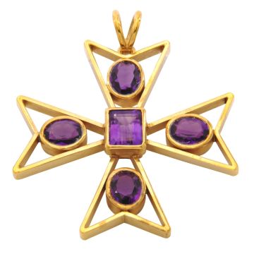 Vergoldetes Malteser Kreuz mit Amethysten
