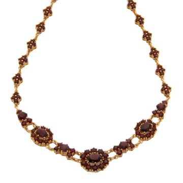 Granatcollier in 333er Gelbgold