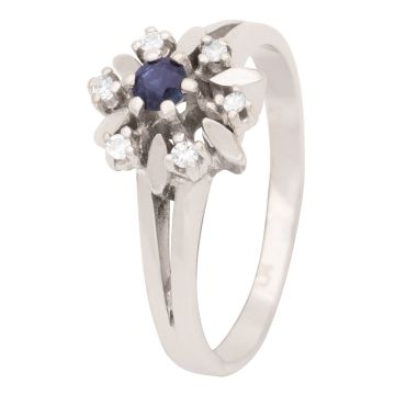 Weißgoldring aus den 50er Jahren mit Brillanten und Saphir