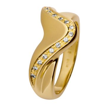 Schwungvoller Damenring mit 16 Zirkonia