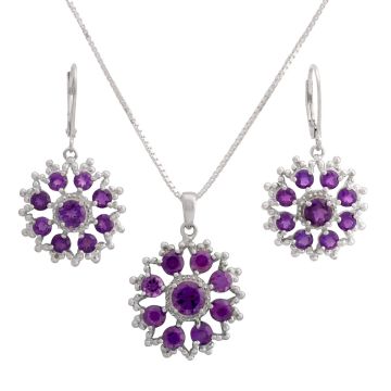 Silbernes Schmuckset mit Amethysten