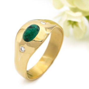 Eleganter Damenring mit Smaragd und 2 Brillanten