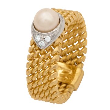 Gliederring mit 6 Brillanten und einer Zuchtperle