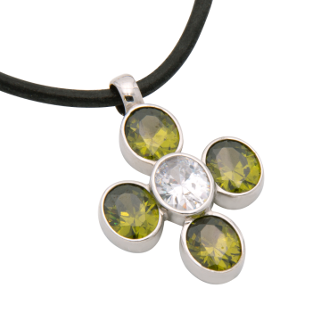 Kreuzanhänger mit Farbsteinen besetzt – inkl. Lederkette