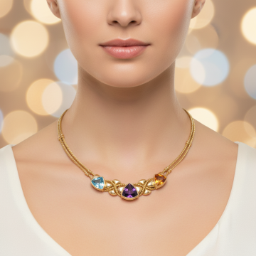 Exklusives Collier mit Blautopas, Amethyst und Goldtopas