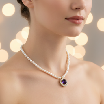 Stilvolle Perlenkette mit Amethyst Anhänger