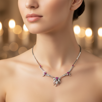 Luxuriöses Collier in Weißgold mit Diamanten und Rubinen