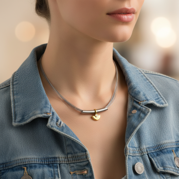 Sportlich elegantes Collier aus Stahl und 585er Gold