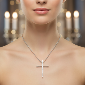 Weißgoldenes Kreuz mit Brillanten und passender Halskette