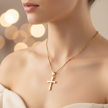 Hübscher Kreuzanhänger mit Venezianerkette – 585er Gold