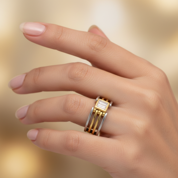 Beweglicher Platin Gold Ring mit Baguette Diamanten