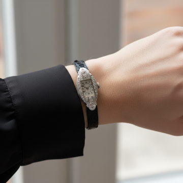 Aparte Art-Déco Armbanduhr in Platin mit Diamanten