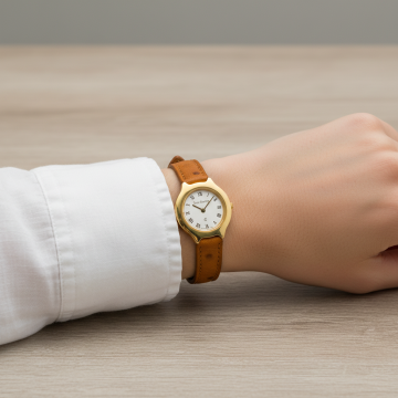 Sportlich-elegante Damenuhr in 585er Gold der Marke SAINT MAURICE mit Lederband