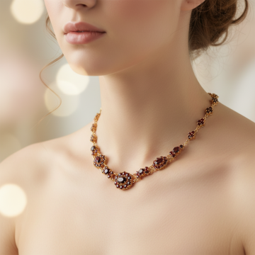 Granatcollier in 333er Gelbgold